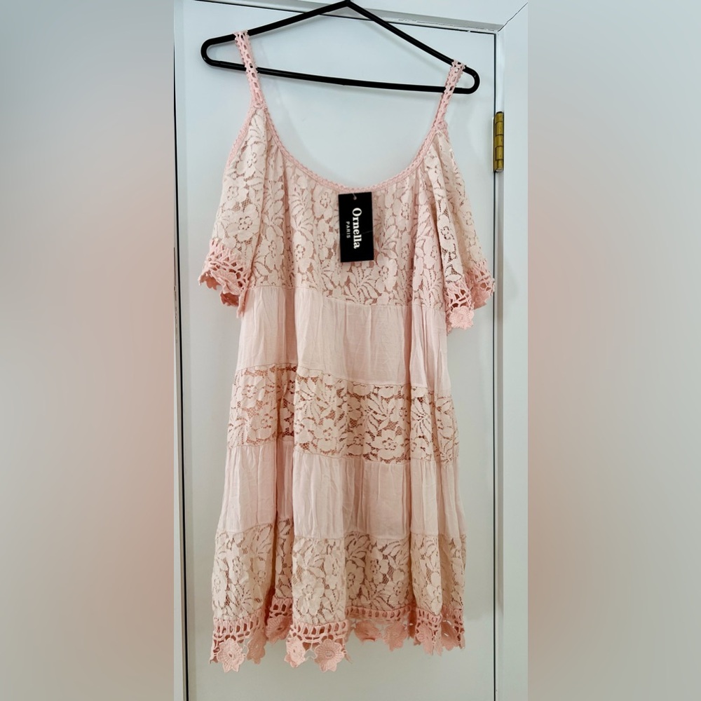 Ornella Paris pink lace mini dress